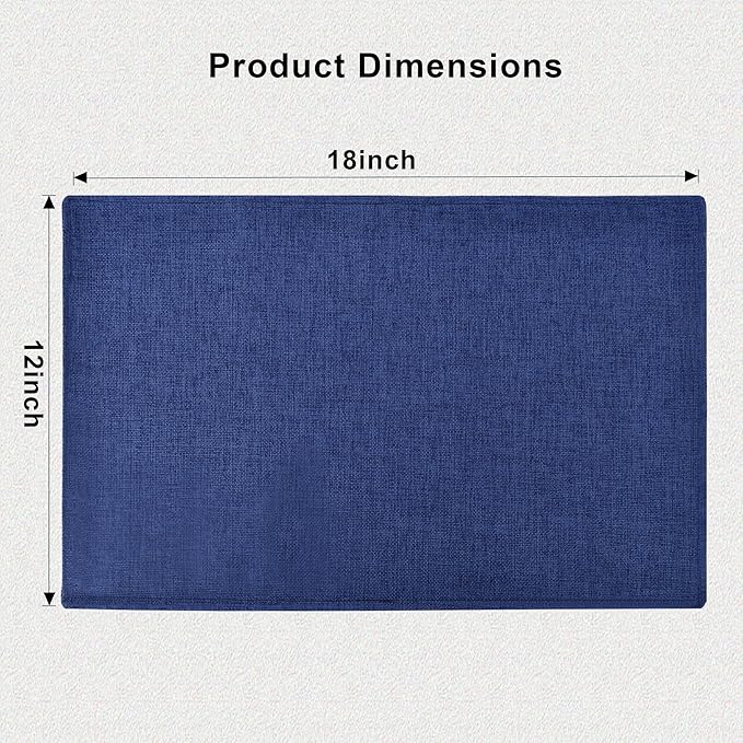 SLKQG Blue Linen-Look Placemats Set of 8, Heat Resistant & Machine Washable Double-Layered Cloth Placemats for Dining Table, Indoor/Outdoor Use, Non-Slip Kitchen Table Mats (8, Navy Blue)