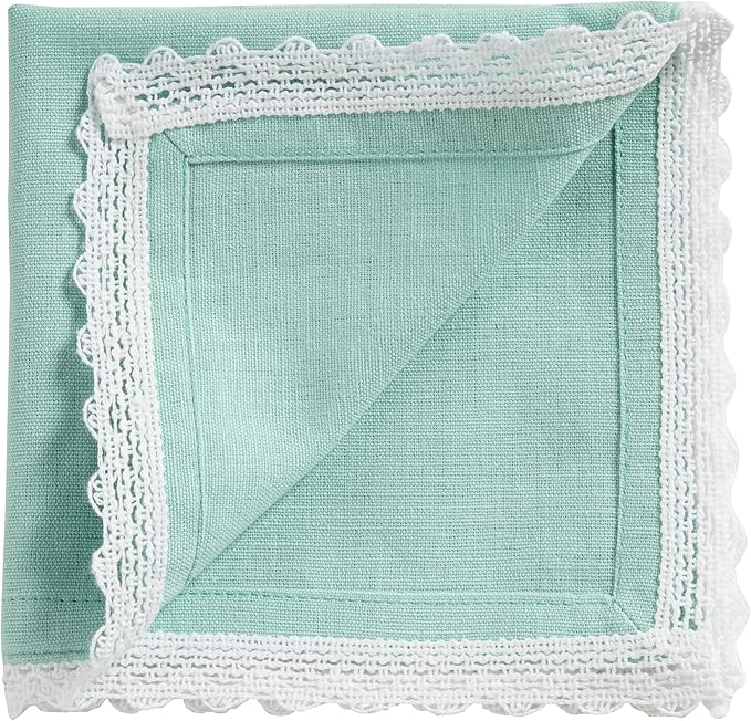 Fingercraft Dinner Cloth Napkin Cotton Linen Set of 12 Mitered Corners with Natural Elegant Lace for Everyday Use Napkins are Pre Shrunk and Good Absorbency with Lace 20x20 in Aqua Easter Color