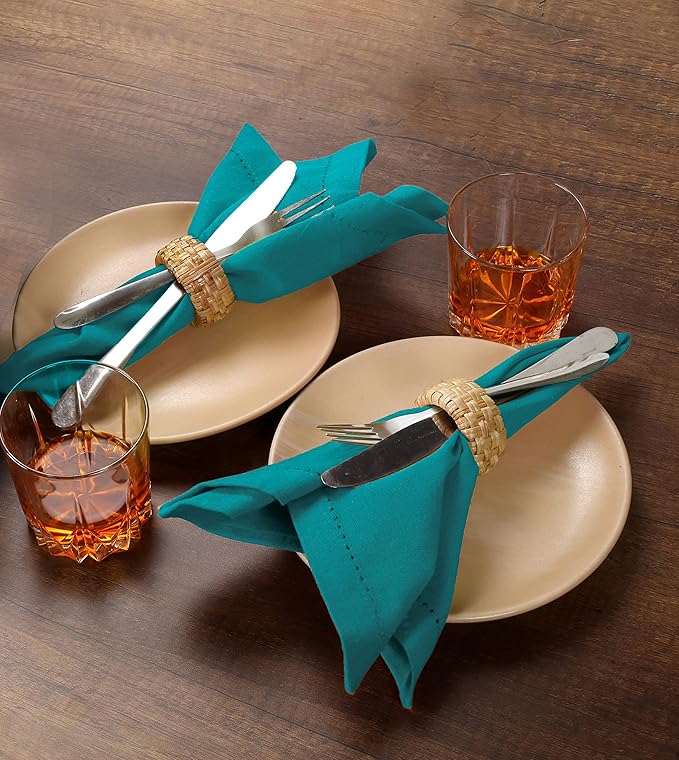Lightnpro Cotton Dinner Napkins Set of 12, Hemstitched Dinner Cloth Napkins with Metred Corners, Washable and Reusable for Dining, Parties, Weddings, Holiday & Everyday Use - 18x18 Inch Teal