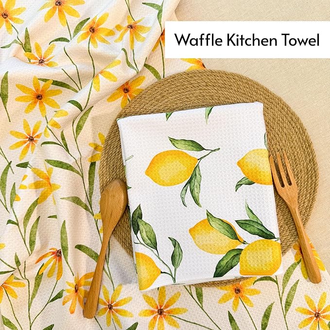 Eulnars Kitchen Towels, 18" x 30" Tea Towels for Kitchen, Quick Dry Dish Towels for Kitchen Drying, Daisy Whimsy Series, 2-Pack