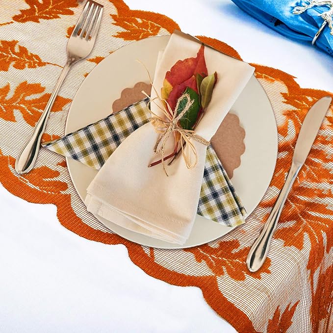 Fall Table Runner Thanksgiving Fall Decorations for Home 13 x 72 Inch Maples Leaves Table Runner Autumn Harvest Orange Lace Runners Thanksgiving Decorations for Tables Kitchen Dining Party (Brown)