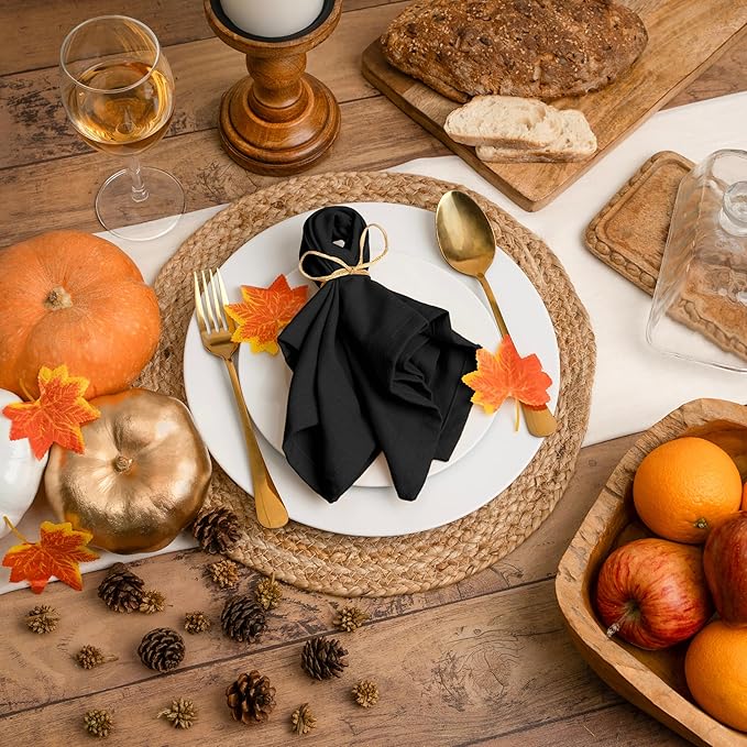 Blue Needles Solid Cloth Napkins Set of 6 Black 100% Cotton Dinner Napkins 18x18 inches - Soft, Reusable, Absorbent & Washable Linen, Ideal for Spring Summer Easter Events Parties & Everyday Use