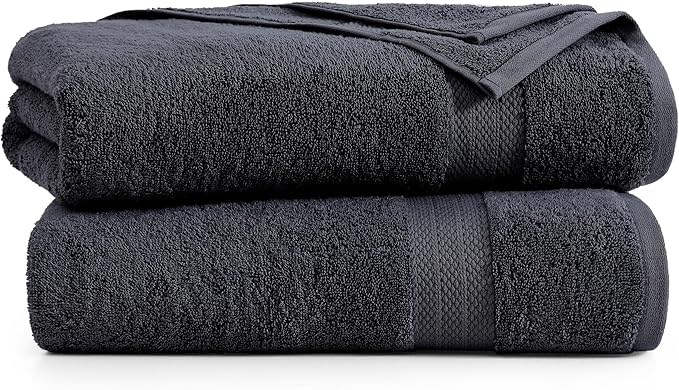 LANE LINEN Bath Towels Large - 2 Pack - 100% Cotton Bath Sheet - Fade Resistant, Machine Washable & Highly Absorbent - Oversized Luxury Towels for Bathroom - Hotel Quality Black Towels