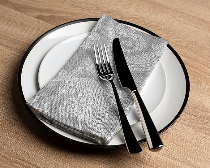 Encasa XO Grey Cloth Napkins Set of 6, 18x18 in | Floral Jacquard Homespun Cotton Dinner Napkins | Washable & Reusable Wedding Napkins for Holiday Dining, Parties, & Everyday Table Décor