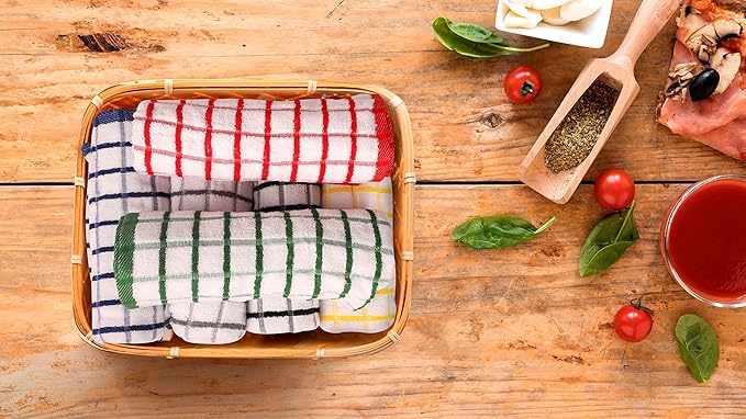 Urban Villa Terry Kitchen Towels 100% Cotton Dish Towels for Kitchen (Set of 6) 20”x30” Dish Cloths Absorbent Kitchen Linen Set with Hanging Loop Perfect for Drying Dishes Cleaning – Multi Color
