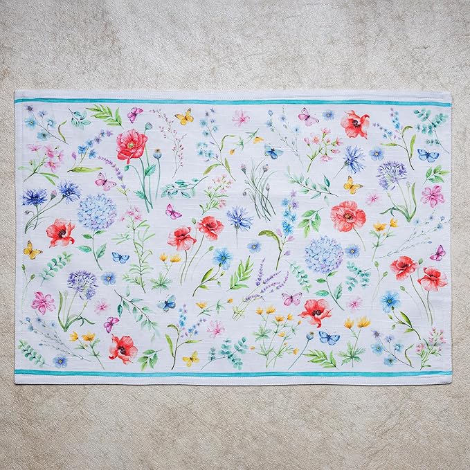 Maison d' Hermine Placemats Set of 4 100% Cotton Washable Cloth Place Mats Reusable Table Mats for Kitchen Dining Party Wedding Gifts for Mothers Day Spring/Summer (Just Floral, 13" x 19")