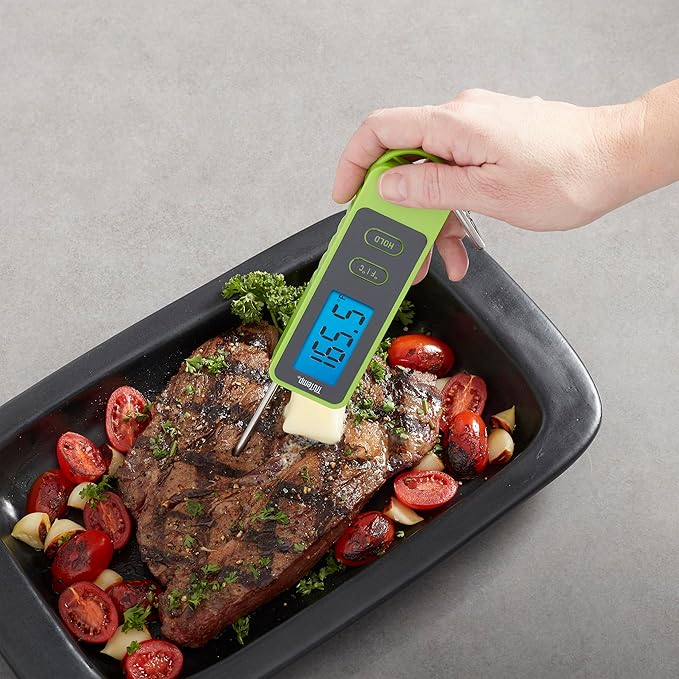 Taylor TruTemp Compact Digital Folding Meat Thermometer with Carabiner Clip for Grilling BBQ Kitchen Griddle, Portable Gadget Essential, Food Temperature Monitor, Gift for Dad Him Men, Green