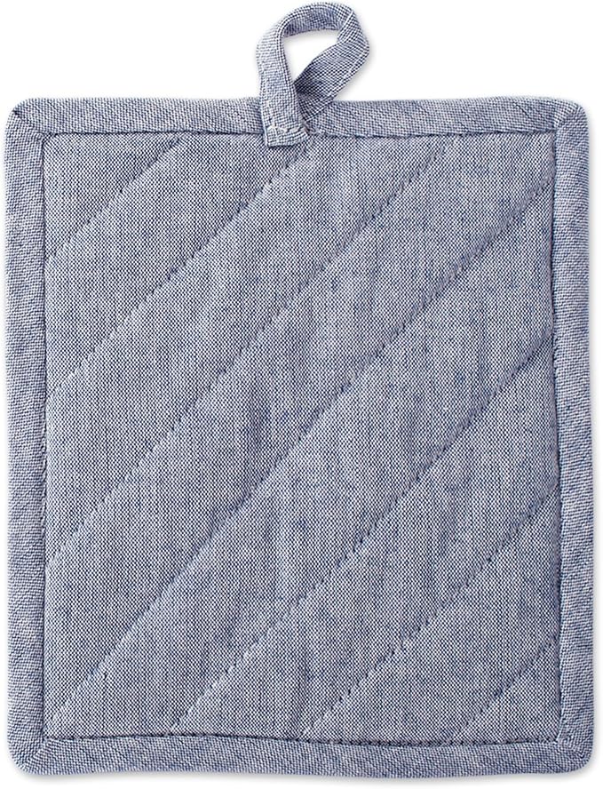 DII 100% Cotton Solid Chambray Kitchen Set, Potholders, Blue, 2 Piece