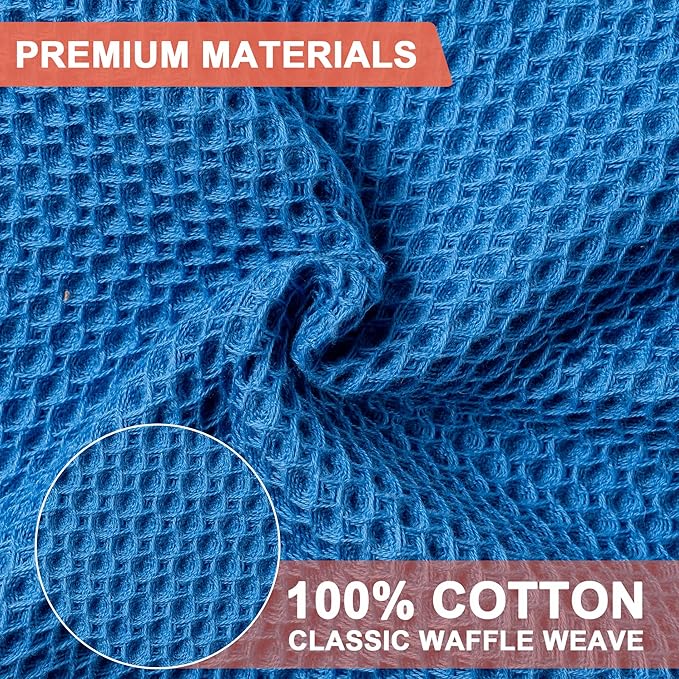 BOOMIBOO 6-Pack Kitchen Dish Cloths, 100% Cotton Waffle Weave, Ultra Soft Absorbent, Quick Drying Dish Towels, 12x12 Inches,Blueberry