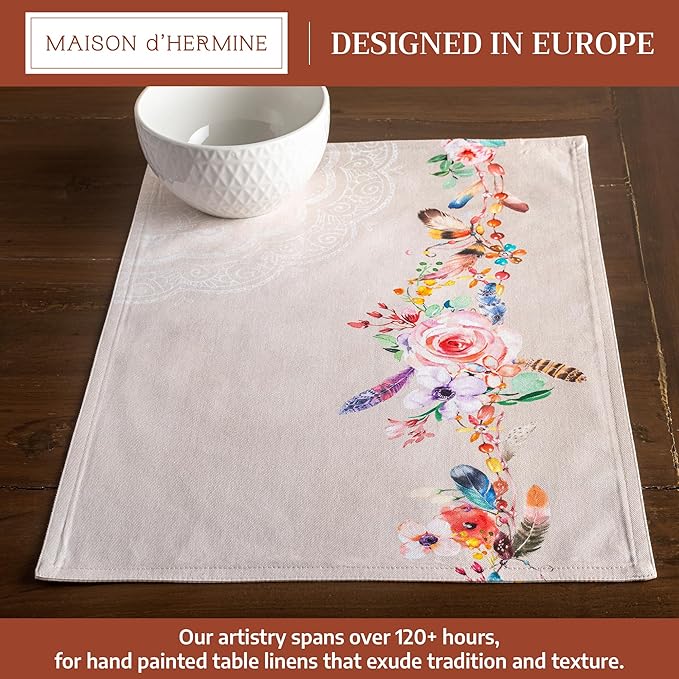Maison d' Hermine Placemats Set of 4 100% Cotton Washable Cloth Place Mats Reusable Table Mats for Kitchen Dining Party Wedding Gifts for Mothers Day Spring/Summer (Ibiza - Beige, 13" x 19")