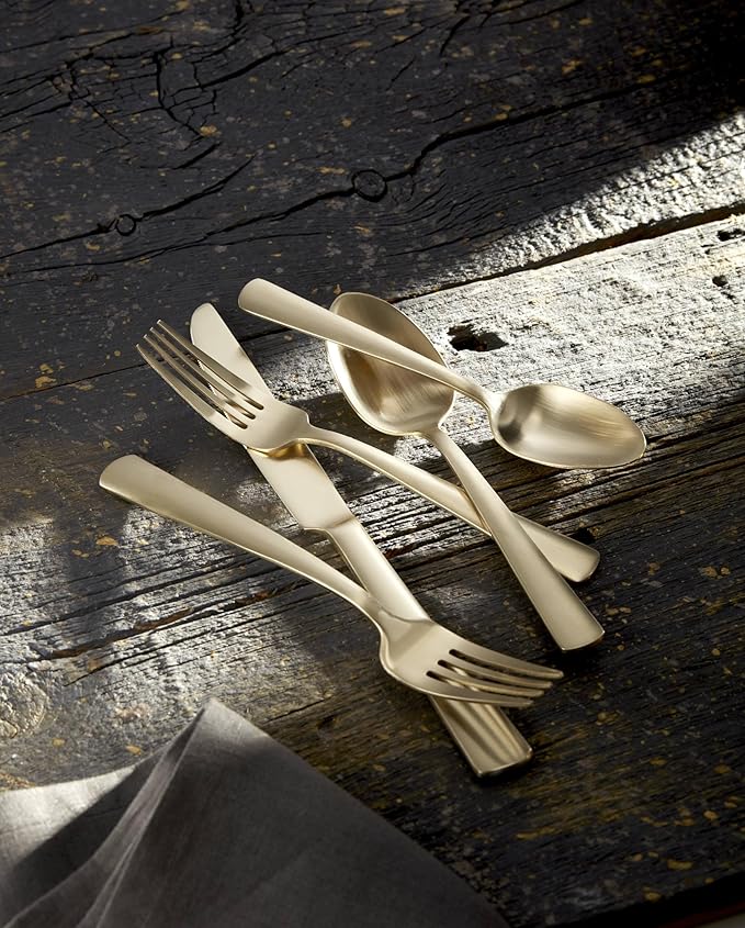 Oneida Silverware Set For 4, Aptitude Champagne Satin 20-Piece Flatware Set, Service For 4, 18/0 Stainless Steel Silverware Set, Dishwasher Safe, Knives Spoons and Forks Set, (Champagne, 20 Piece)