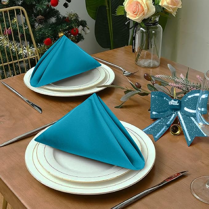 Ruvanti Cloth Napkins Set of 6, 18x18 Inches Napkins Cloth Washable, Soft, Durable, Absorbent, Cotton Blend. Table Dinner Napkins Cloth for Hotel, Lunch, Restaurant, Wedding Parties - Teal