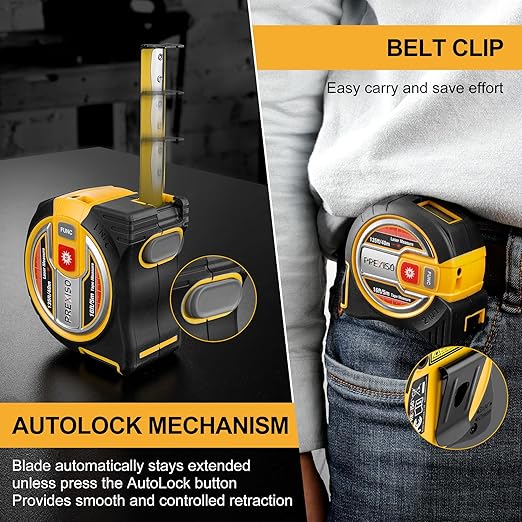 PREXISO 2-in-1 Laser Tape Measure - NOT Digital - 135Ft Laser Measurement Tool & 16Ft Measuring Tape with Auto Lock & Movable Magnetic Hook - Pythagorean, Area, Volume, Ft/Ft+in/in/M Unit-NOT Digital