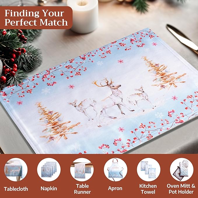 Maison d' Hermine Placemats Set of 4 100% Cotton Washable Cloth Place Mats, Reusable Table Mats for Thanksgiving Christmas Decorations Kitchen Dining Party Wedding (Fairy Tale Forest, 13" x 19")