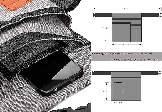 VIDAR TOOLS 6-Pocket Single Side Tool Belt Pouch/Utility Belt Bag/Tool Apron for Carpenter/Gardening/Waist .Durable Canvas Construction.Comfortable Adjustable Belt.Light Weight (grey)