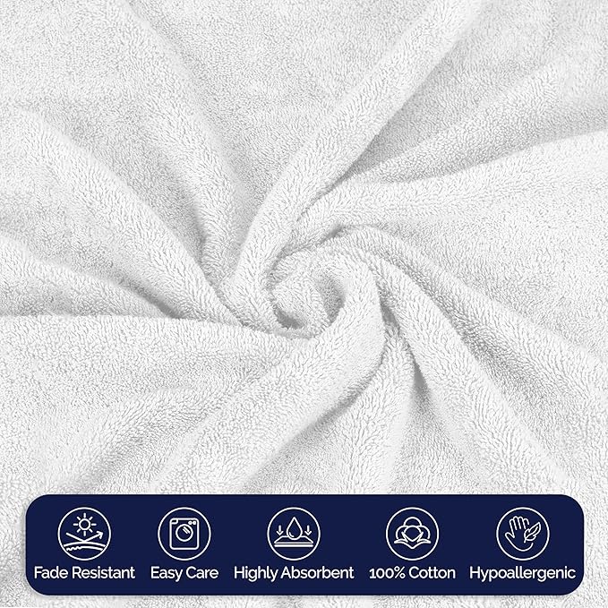 Elegant Comfort Premium Cotton 8-Piece Towel Set, Includes 4 Washcloths, 2 Hand Towels and 2 Bath Towels, 100% Turkish Cotton - Highly Absorbent and Super Soft Towels for Bathroom, White