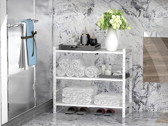 Jojocross Expandable Stackable Aadjustable Shoe Rack Pantry Shelf for Kitchen Cabinets Counter Shelves Countertop Cupboard Storage Solution,Sturdy Heavy-Duty Metal Construction(1Pack/White/Medium)