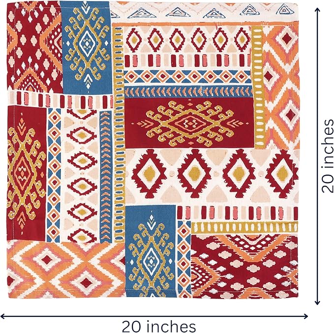 FINGERCRAFT Cloth Napkins, Set of 4 Cotton Linen Blend Printed Dinner Napkins Cloth Mitered Corner Perfect for Parties Dinners Weddings Cocktail Christmas Easter 20x20 Rust Boho