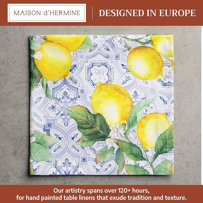 Maison d' Hermine Cloth Napkins Set of 4 100% Cotton Everyday Reusable Square Napkins Cloth Washable Dinner Party Wedding Restaurant Gifts for Mothers Day Spring/Summer (Citrus, 20" x 20")