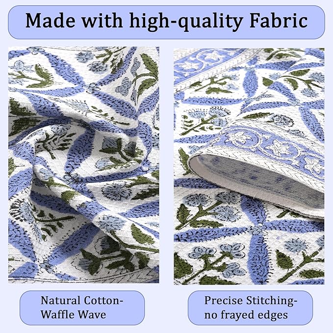 Ridhi Light Steel Blue Hand Block Print Waffle Kitchen Towel Set of 3-16 x28 Ultra Absorbent Quick Dry 100% Cotton Dish Towels Lightweight Reusable Sustainable Tea Towels for Cleaning and Drying