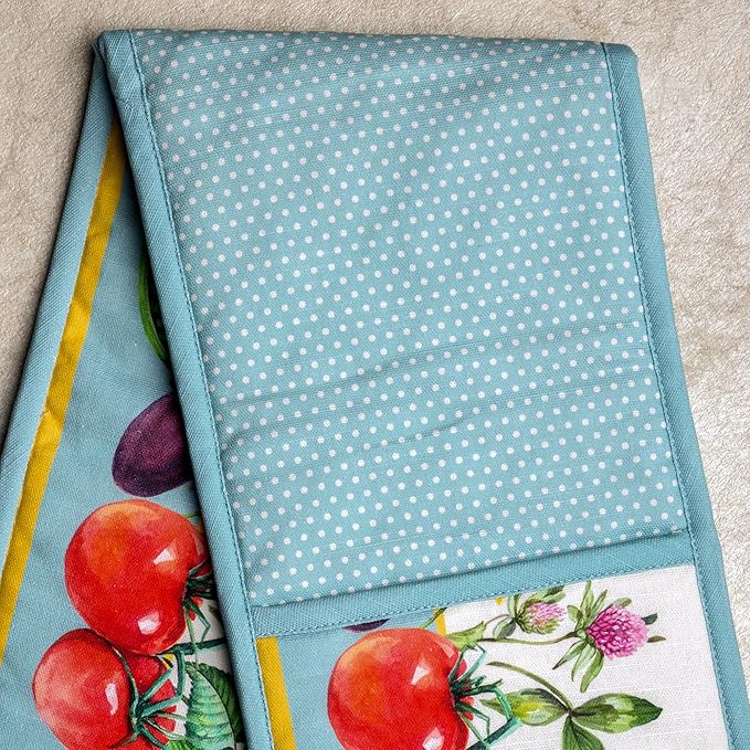 Maison d' Hermine Double Oven Mitts 100% Cotton 7"x35" Double Oven Mitt Heat Resistant BBQ Cooking Gloves with Loop Baking Grilling Gifts for Mothers Day Spring Summer (Giverny)