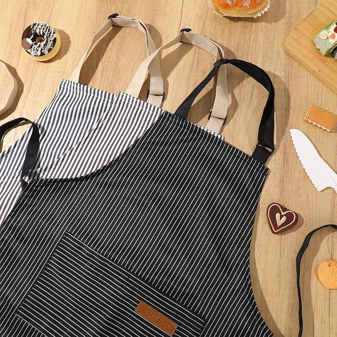 3 Pack Stripes Kids Apron, Adjustable Kids Cooking Aprons with 2 Pockets, Cute Chef Baking Aprons for Boys and Girls