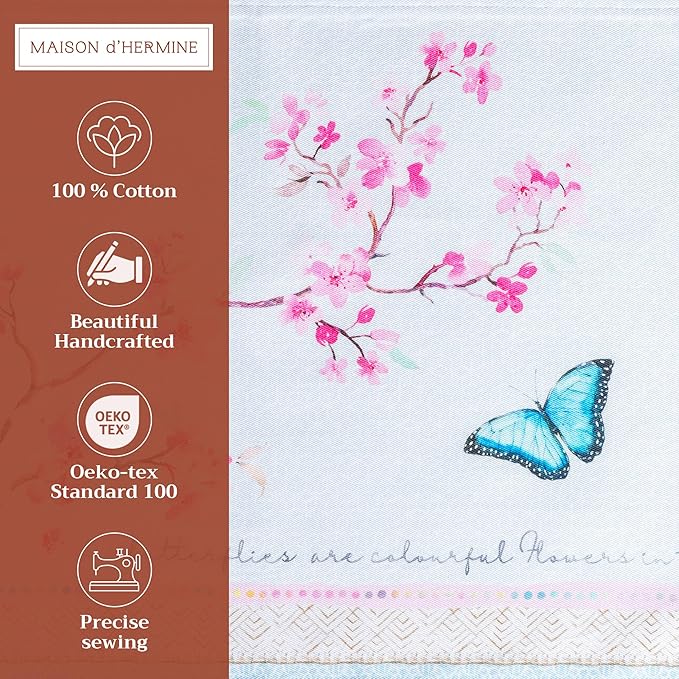 Maison d' Hermine Placemats Set of 4 100% Cotton Washable Cloth Place Mats Reusable Table Mats for Kitchen Dining Party Wedding Gifts for Mothers Day Spring/Summer (Blossoms in Spring, 13" x 19")