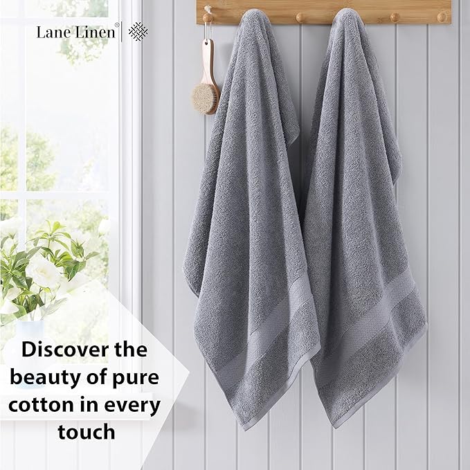 LANE LINEN 100% Pure Cotton Bath Sheets Set of 4 (35"x66") - Ring Spun, Ultra Soft, Skin Friendly & Highly Absorbent Extra Large Towel - Multipurpose Premium Hotel Quality Bathroom Towels - Space Grey