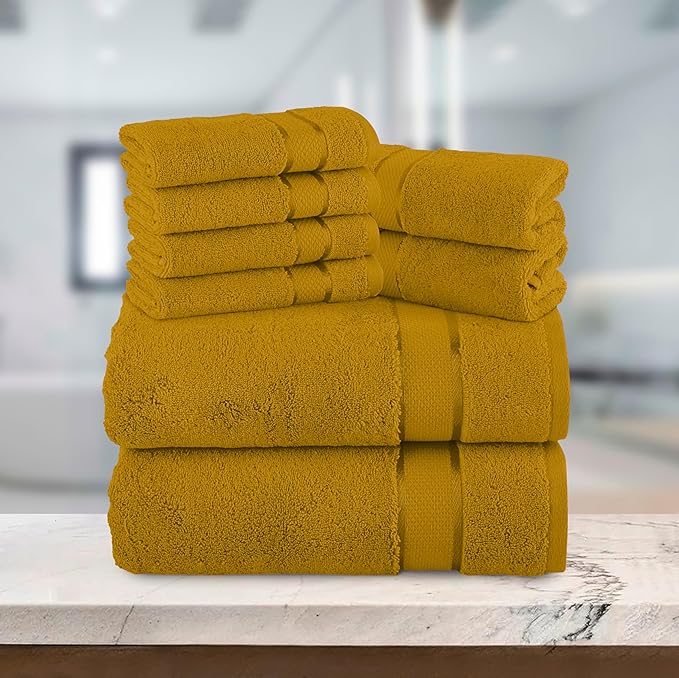 Elegant Comfort Premium Cotton 8-Piece Towel Set, Includes 4 Washcloths, 2 Hand Towels and 2 Bath Towels, 100% Turkish Cotton - Highly Absorbent and Super Soft Towels for Bathroom, Gold
