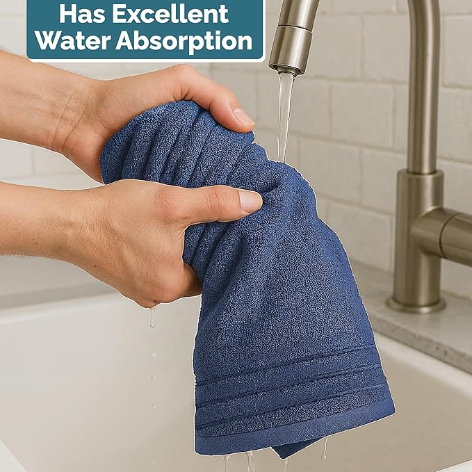 Casa Platino Hand Towels for Bathroom - 4 Pack (16"x28") - 100% Cotton Hand & Face Towels - Durable, Lightweight & Quick Dry - Affordable Bathroom Hand Towel, Everyday Essential for Dorm Rooms - Navy