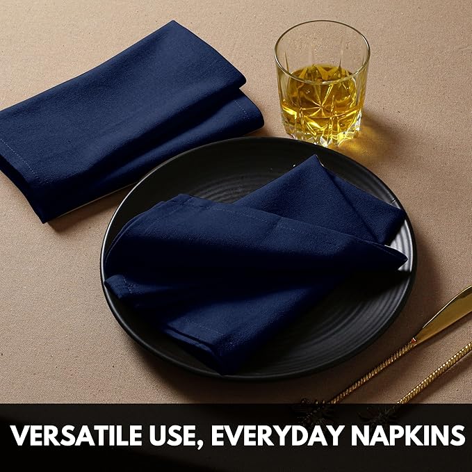 Cloth Napkin 17Inch x 17Inch, Washable & Reusable Napkins, Set of 4, Durable, Absorbent, Soft Linen Table Napkins for Fall, Parties, Holiday, Lunch, Dinner, Everyday Use, Navy Blue