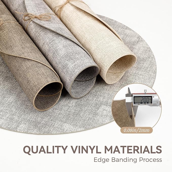 13" Round Placemats Set of 12, Reversible Faux Leather Heat Resistant Table Mats, 100% Waterproof Oilproof Wipeable Table Protective Placemats for Vinyl, Washable for Indoor (12, Light Coffee)