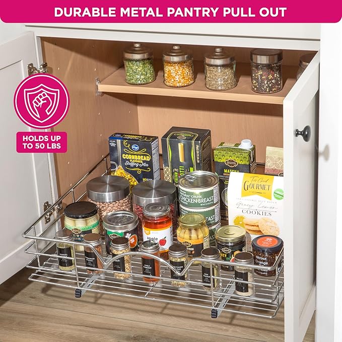 HOLDN’ STORAGE Pull Out Cabinet Organizer, Slide Out Drawer for Kitchen Cabinets & Pantry, Roll Out Shelf for Pots, Pans & Under Sink Storage, Heavy-Duty Full-Extension, 30" W x 21" D x 5" H