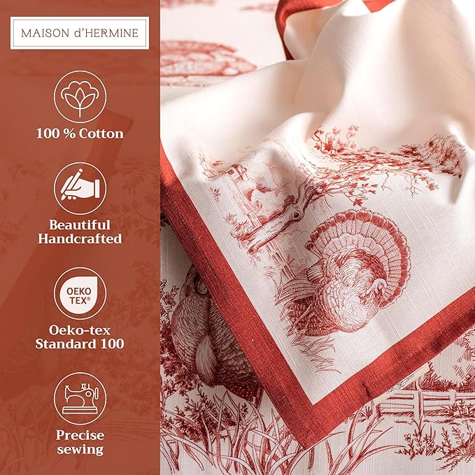 Maison d' Hermine Cloth Napkins Set of 4 100% Cotton for Thanksgiving Christmas Decorations Everyday Reusable Square Fall Napkins Cloth Washable Dinner Party (Holy Jouy - Red, 20"x20")