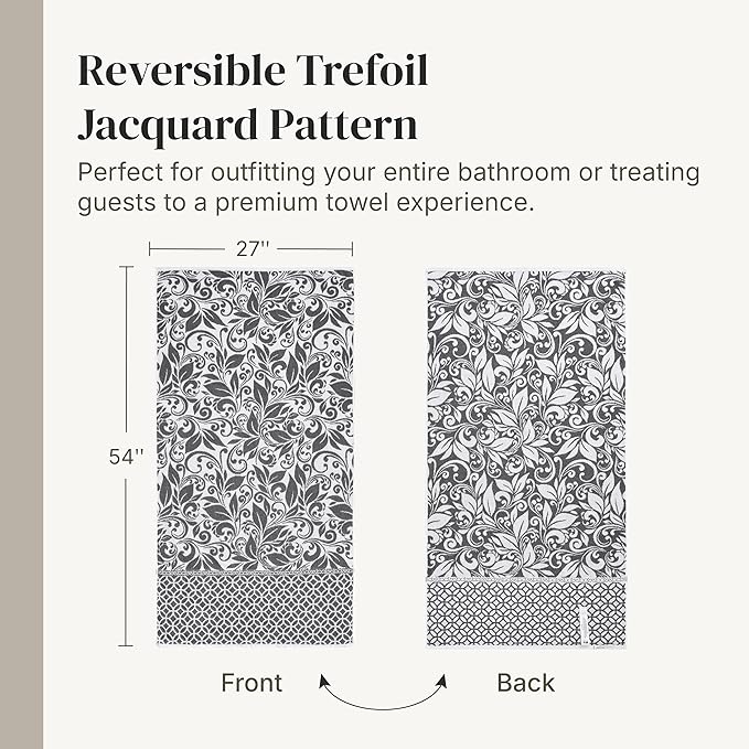 Modern Threads Botanical Vine 6-Piece 100% Cotton Towel Set – Reversible Yarn Dyed Jacquard – Includes 2 Bath Towels, 2 Hand Towels, 2 Washcloths – Absorbent, Quick Dry, Soft & Durable – Gray