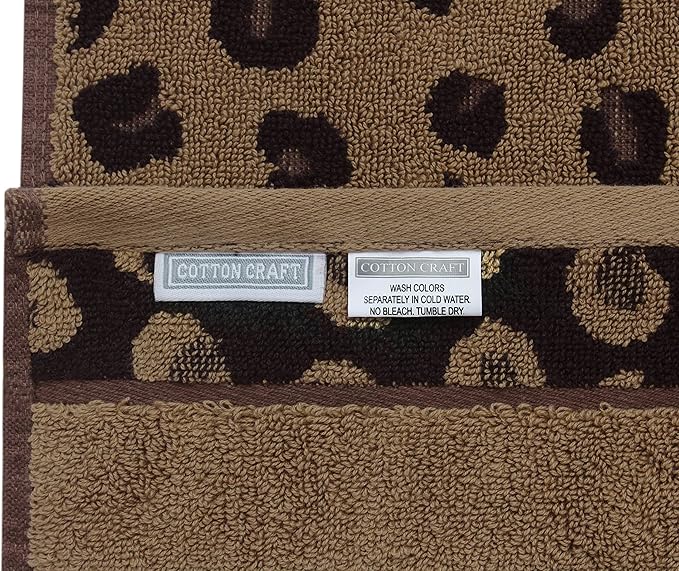 COTTON CRAFT Hand Towels - Set of 4 Animal Print Cheetah Leopard Africa Safari Decorative Hand Towel - 100% Cotton Jacquard Luxury Guest Towel - Soft Quick Dry Absorbent Bathroom Face Towel - 16 x 28