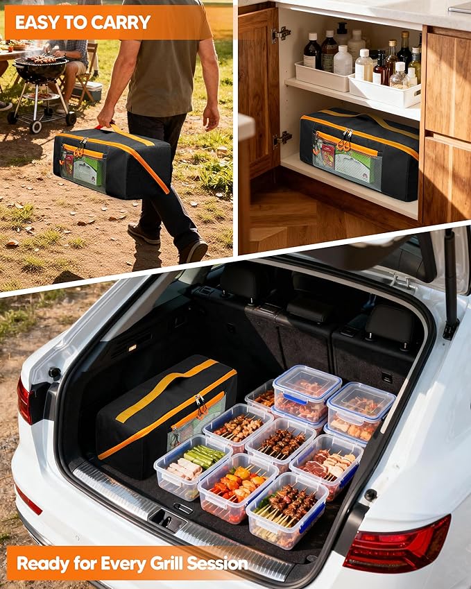 Marscamd 22” Grill Tool Storage Bag with Dual Inner Compartments, Wide-open Grill Utensil Storage Bag for Grill, Griddle and Barbecue Tools, Black (No Accessories)