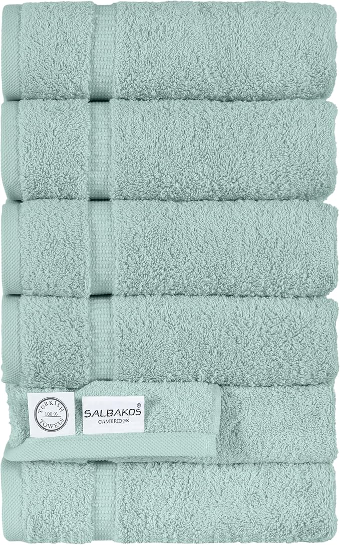 SALBAKOS 100% Turkish Cotton Hand Towel Set of 6 16x30 inch | Premium Quality | Hotel & Spa Collection | Soft, Absorbent, Long Lasting Hand Towels | Made in Turkey (Seafoam Green, 6 Hand Towels)