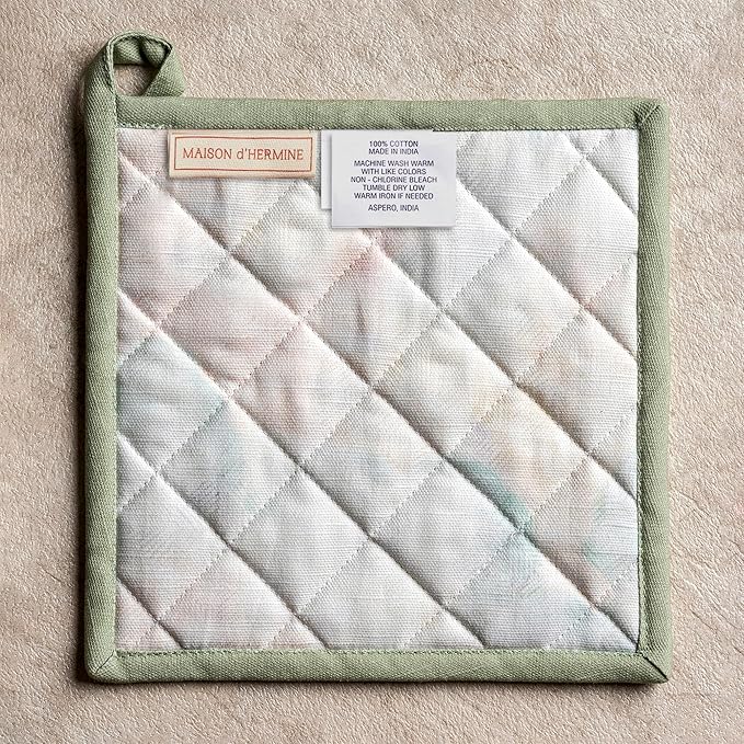 Maison d' Hermine Pot Holders 100% Cotton Heat Resistant Potholders 8" x 8" Hot Pads with Loop BBQ Cooking Baking Gifts for Mothers Day Handling Hot Pans Spring/Summer (Pack of 2, Flying Birds)