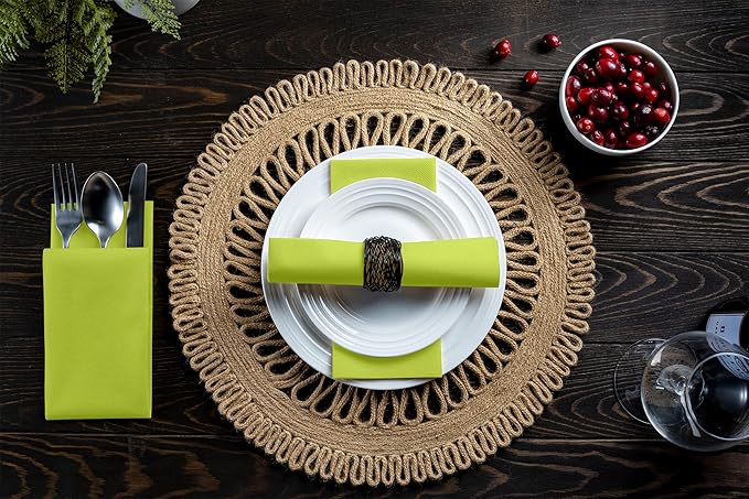 Linen-Feel Colored Paper Napkins - Decortive Cloth-Like Pastel Green Dinner Napkins - Soft And Absorbent. For Kitchen, Party, Wedding, Bathroom Or Any Occasion. (Pack of 100)