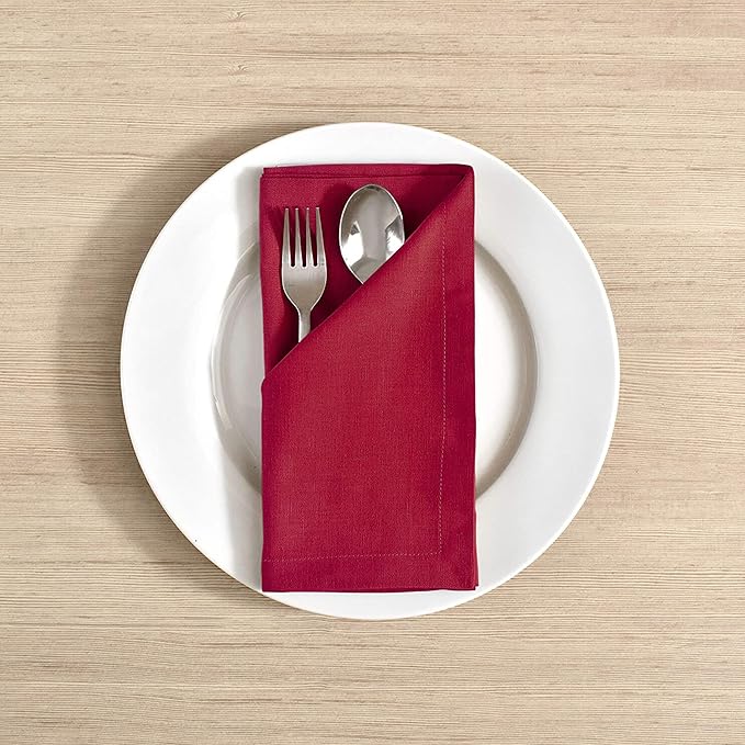 FINGERCRAFT Dinner Cloth Napkin Cotton Linen Blend 12 Pack Natural Premium Quality Mitred Corner for Every Day Use Pre Shrunk and Good Absorbency 18x18 in Easter Color Tango Red