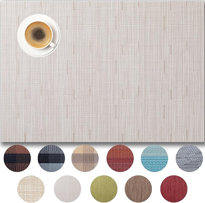 Placemats Set of 4 - Easy Clean Woven Vinyl Placemats for Dining Table, Indoor/Outdoor Place Mats, Washable PVC Table Mats （Pale Beige）