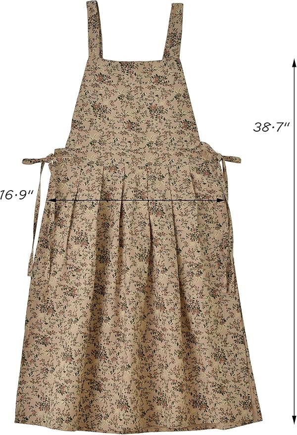 Floral Cotton Waterproof Adult Kitchen Apron Adjustable Cooking Baking Garden Chef Apron with Pocket
