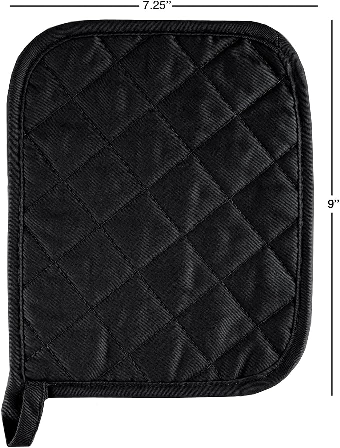 Pot Holder Set With Silicone Grip, Quilted And Heat Resistant (Set of 2) By Lavish Home (Black)