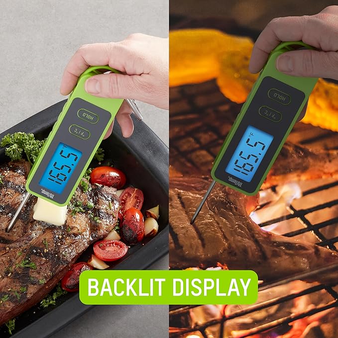Taylor TruTemp Compact Digital Folding Meat Thermometer with Carabiner Clip for Grilling BBQ Kitchen Griddle, Portable Gadget Essential, Food Temperature Monitor, Gift for Dad Him Men, Green