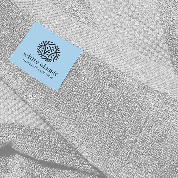 White Classic Luxury Silver Hand Towels - Soft 100% Turkish Cotton | Highly Absorbent Hotel spa Bathroom Towel Collection | 16x30 Inch | Set of 6