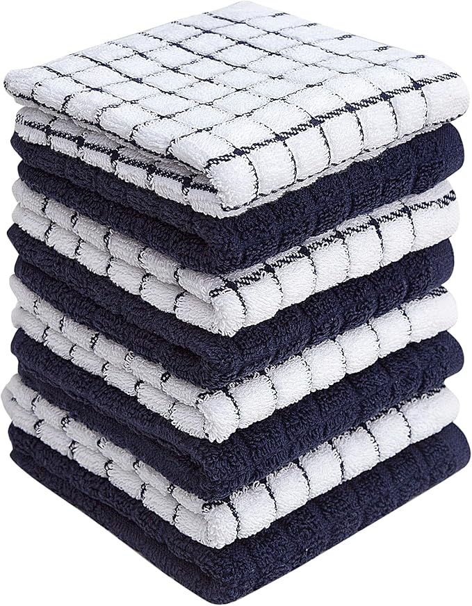 Bumble Dish Cloths (8 Pack) | 12" x 12" | 100% Cotton Kitchen Towels | 405 GSM | Soft, Highly Absorbent & Durable Dish Towels for Kitchen | Navy
