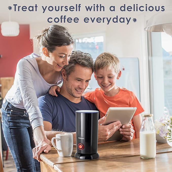 Mixpresso Electric Milk Frother, Stainless Steel Milk Steamer & Milk Warmer, Automatic Shutoff, Non-Stick Interior, Cool Touch, 9.4 oz/6.0oz Capacity, Black Electric Frother for Hot Chocolate