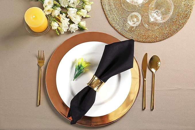 Cloth Dinner Napkin Set of 4 20x20 Inches - Black, Decorative Hemstitched Spring Premium Polyester Cloth Dinning Napkins Ideal for Kitchen, Wedding, Easter | Washable BBQ Parties Napkin for Daily Use