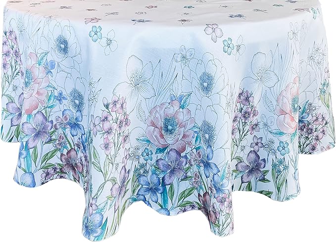 Newbridge Garden Breeze Round Fabric Tablecloth, 70 Inch, Easy Care and Stain Resistant Fabric Table Cloth for Holiday Party Dining, Sweet Pastel Floral